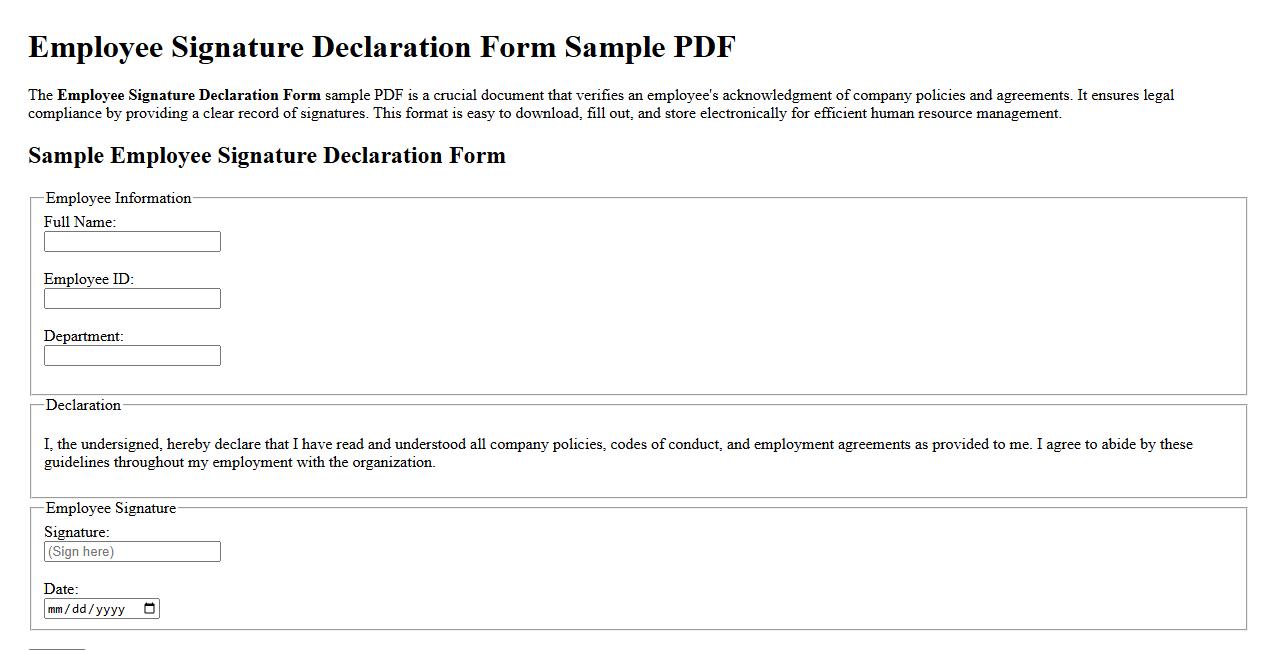Employee signature declaration form sample PDF image preview