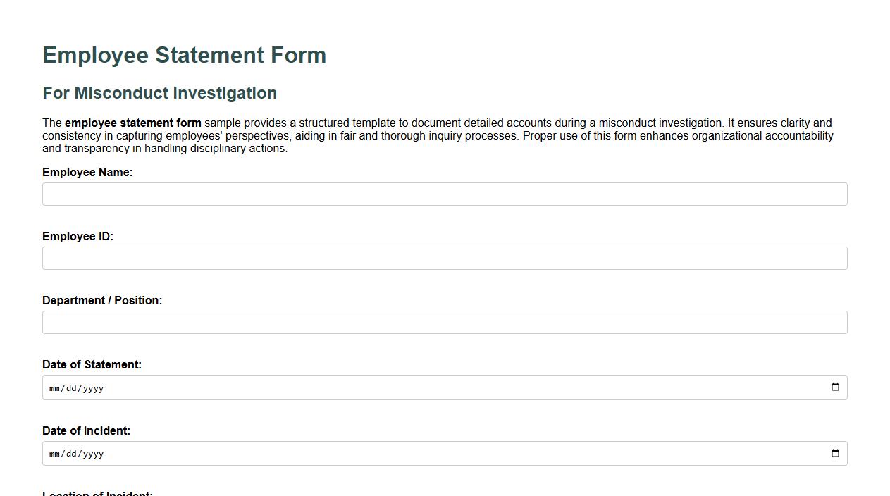 Employee statement form sample for misconduct investigation image preview
