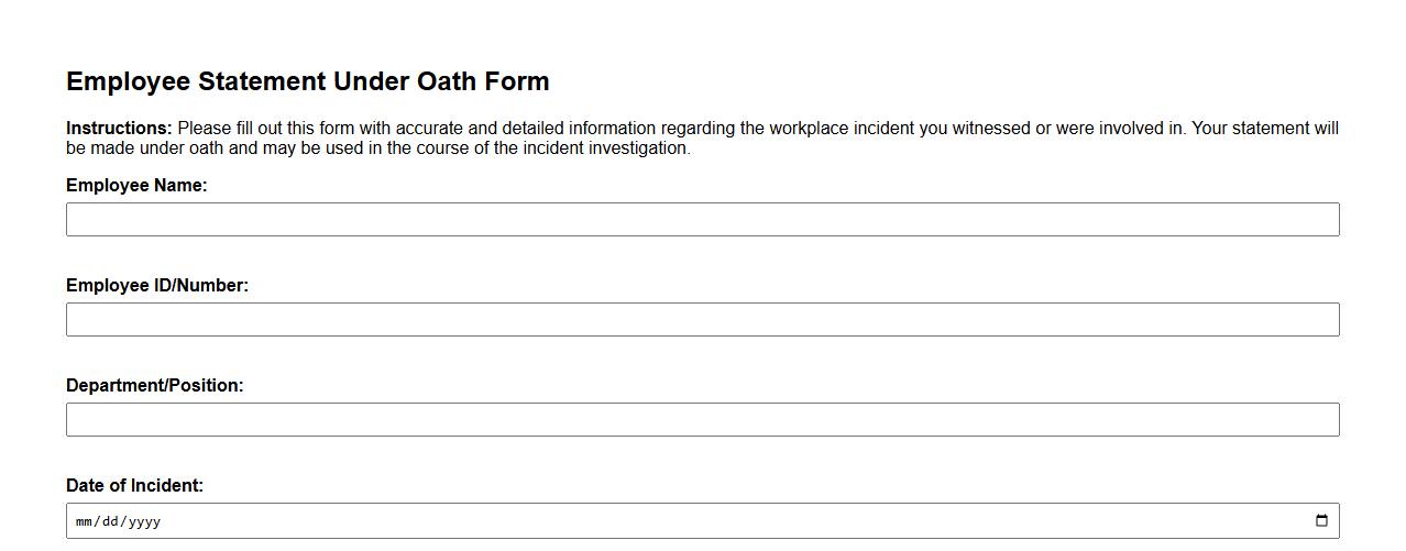 employee statement under oath form sample for workplace incidents image preview