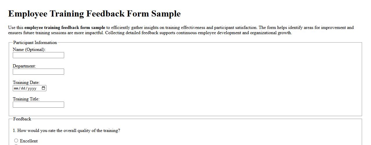 Employee training feedback form sample image preview