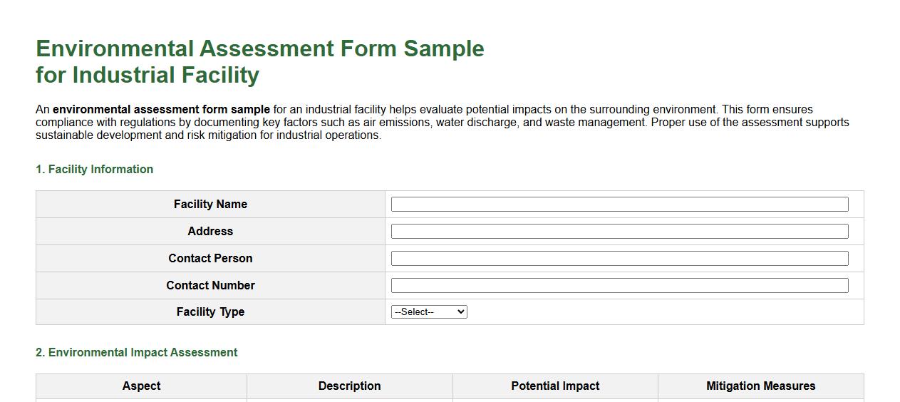environmental assessment form sample for industrial facility image preview