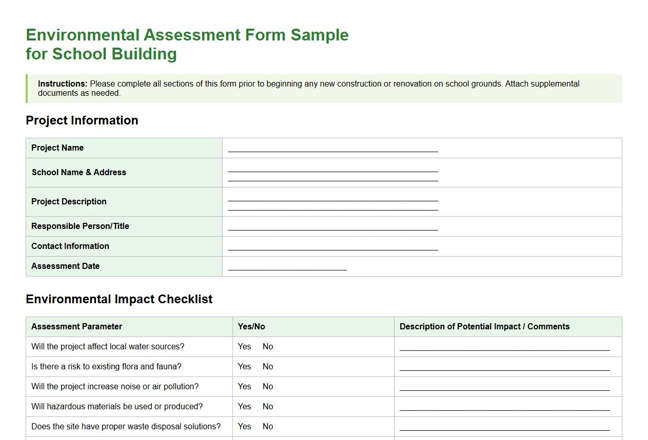 environmental assessment form sample for school building image preview