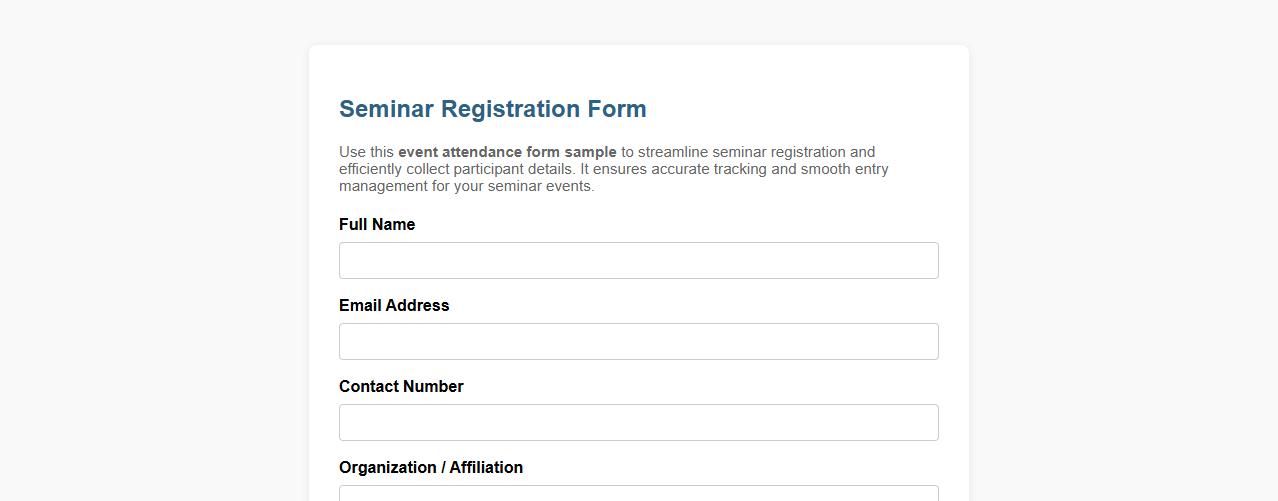 event attendance form sample for seminar registration image preview