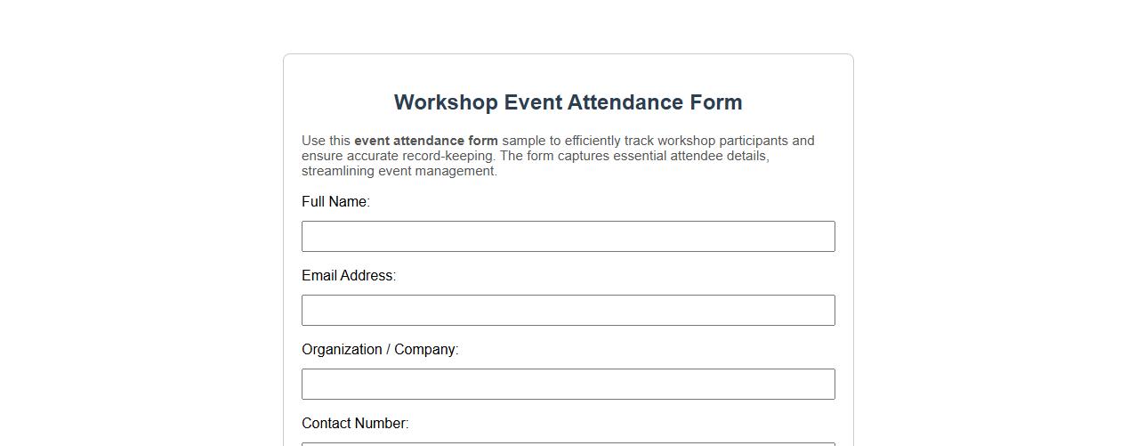 event attendance form sample for workshop participants image preview