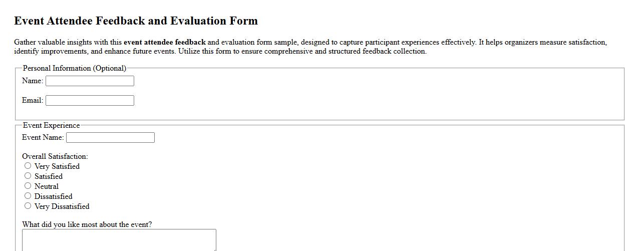 Event attendee feedback and evaluation form sample image preview