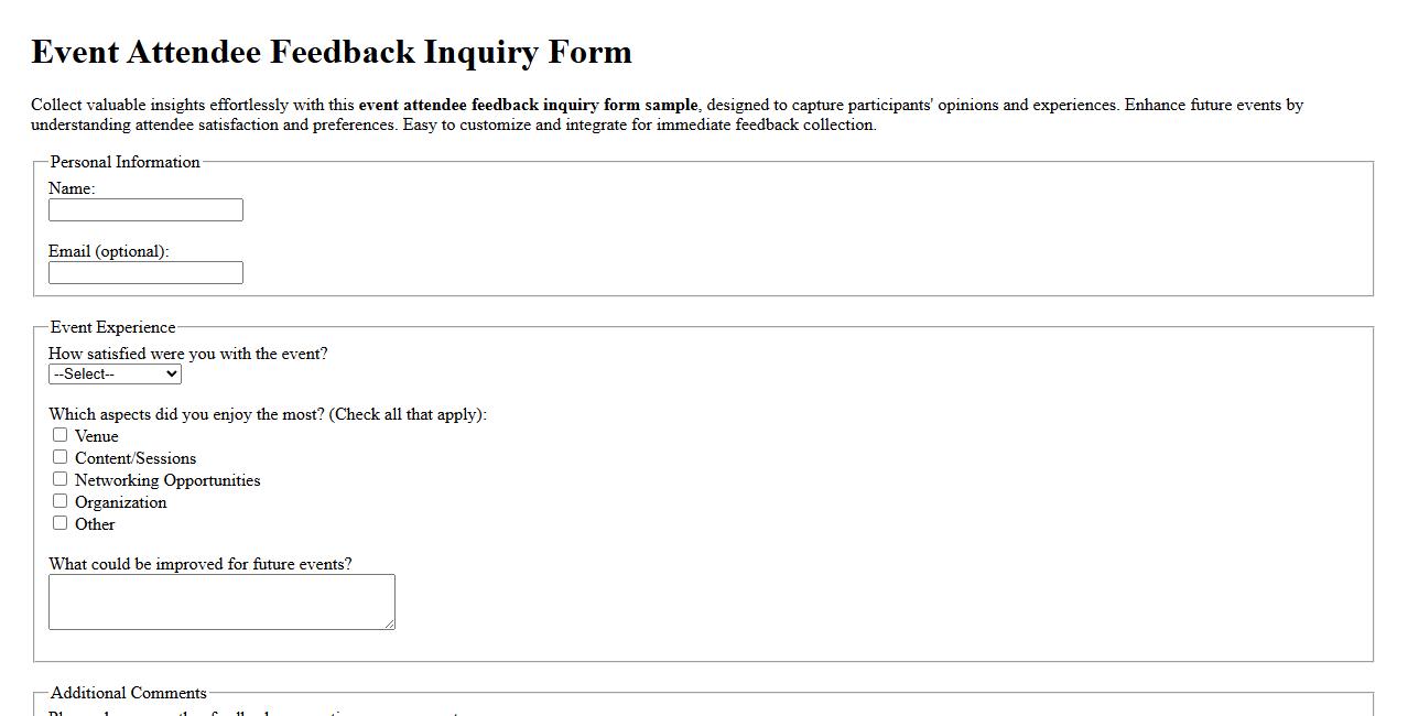 event attendee feedback inquiry form sample image preview
