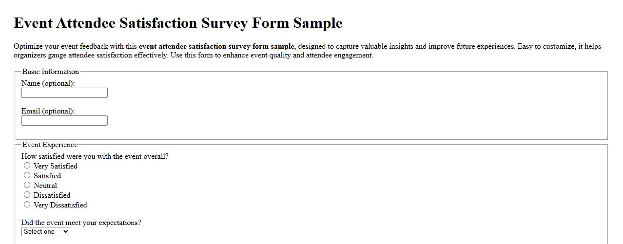 event attendee satisfaction survey form sample image preview