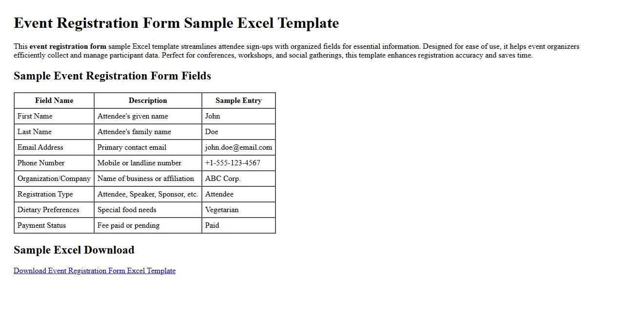 Event registration form sample excel template image preview