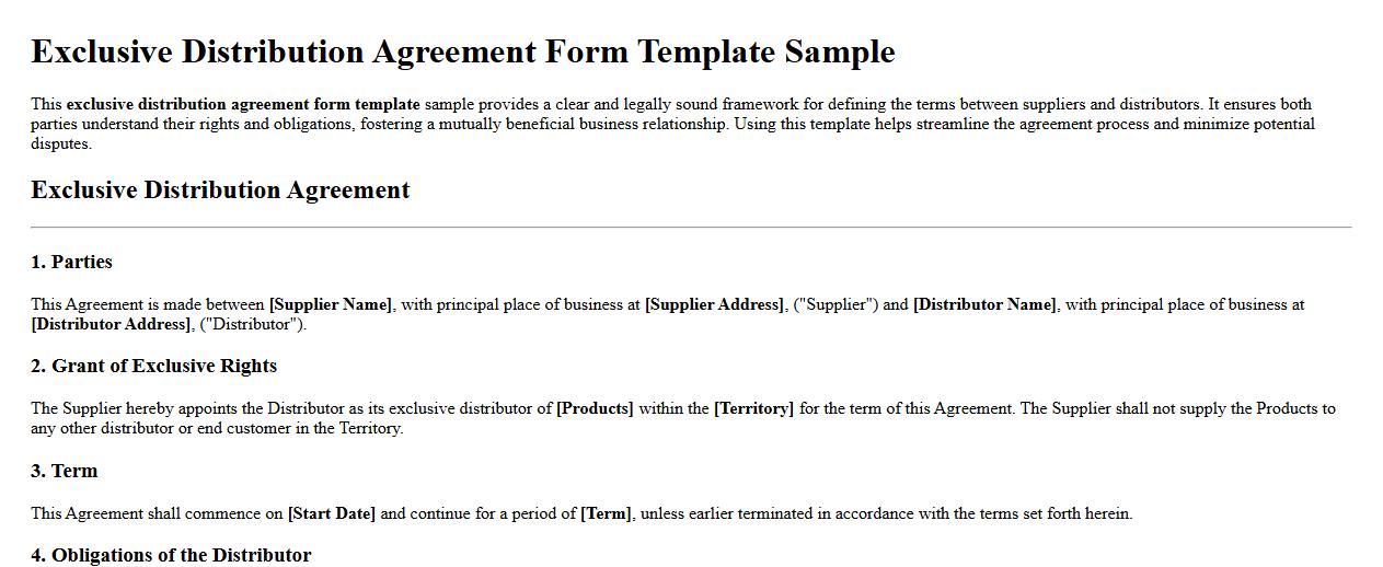 exclusive distribution agreement form template sample image preview