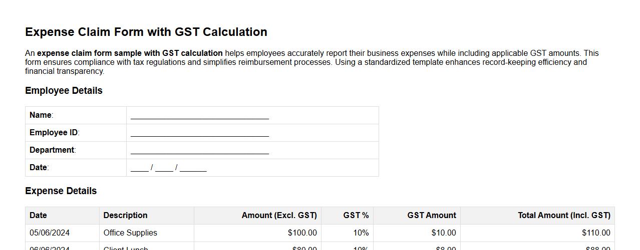 expense claim form sample with gst calculation image preview