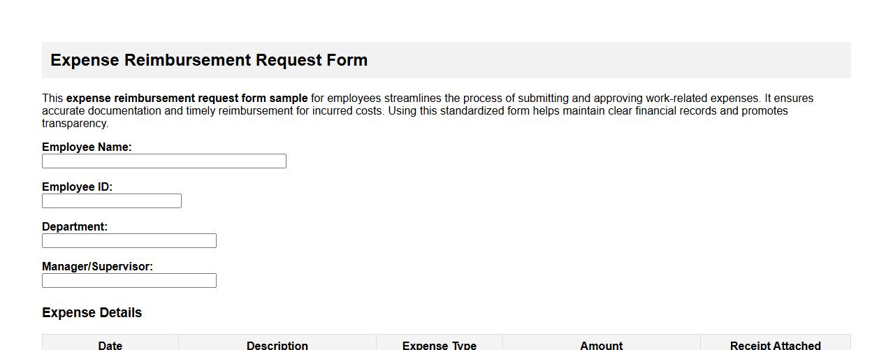 Expense reimbursement request form sample for employees image preview