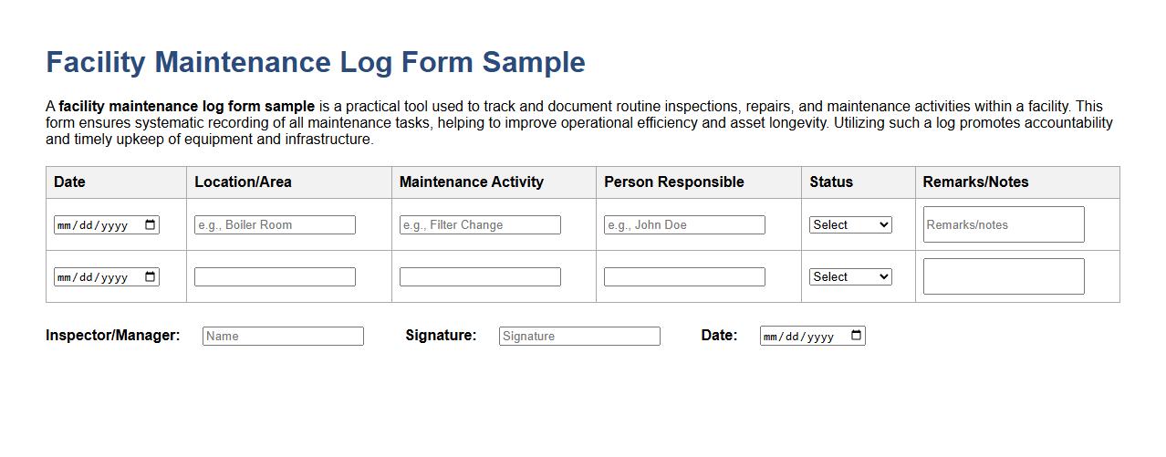 facility maintenance log form sample image preview