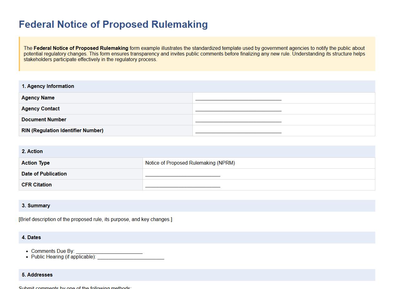 Federal Notice of Proposed Rulemaking form example image preview