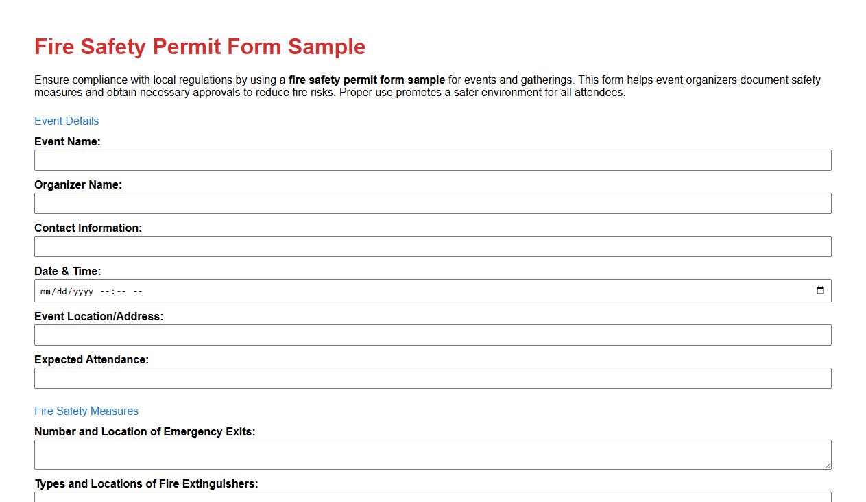 fire safety permit form sample for events and gatherings image preview