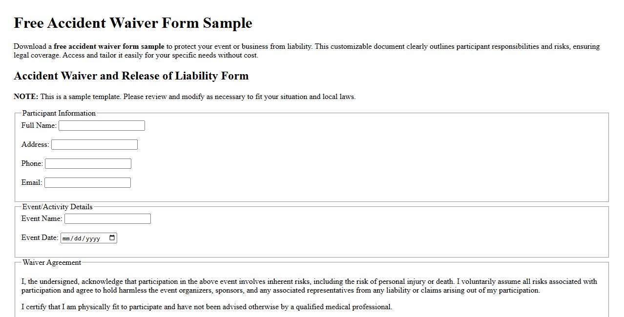 free downloadable accident waiver form sample image preview