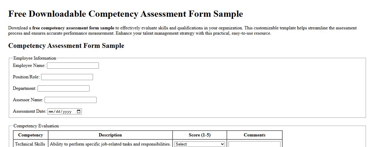 free downloadable competency assessment form sample image preview