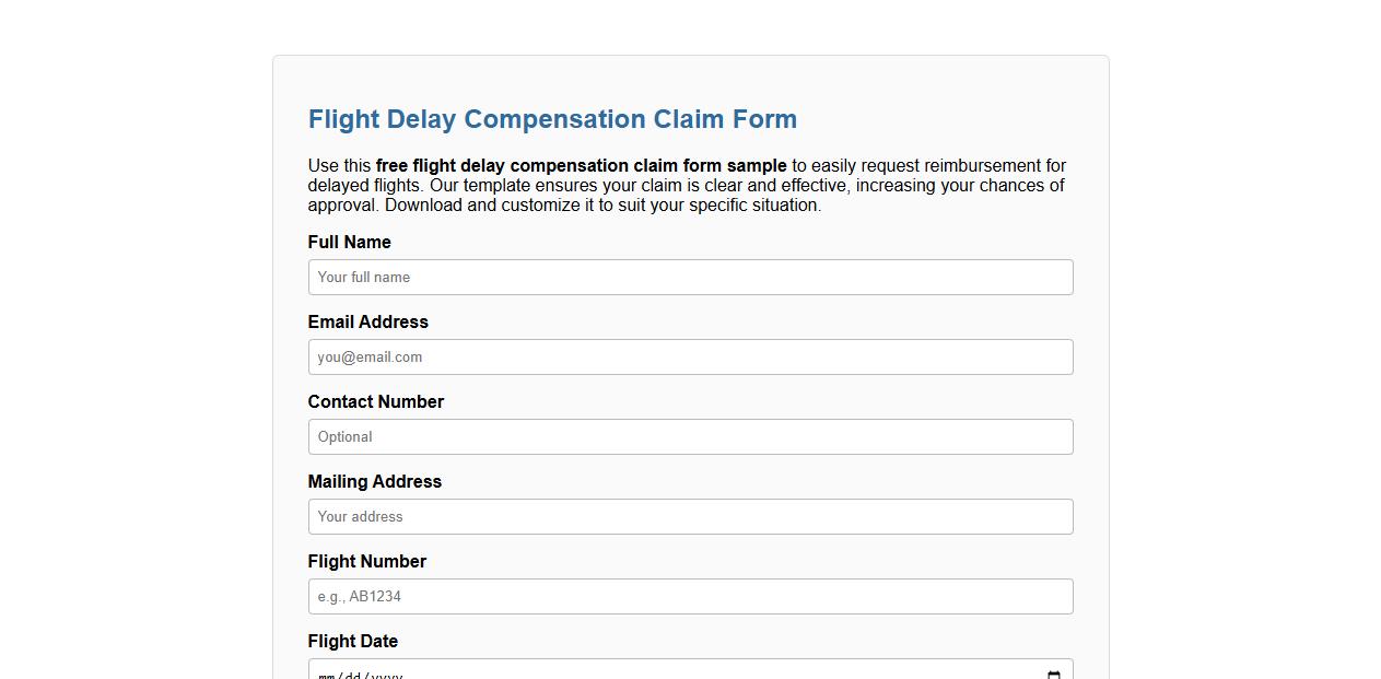 free flight delay compensation claim form sample image preview