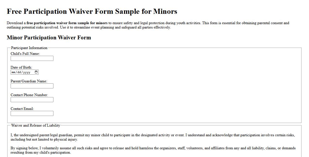 free participation waiver form sample for minors image preview