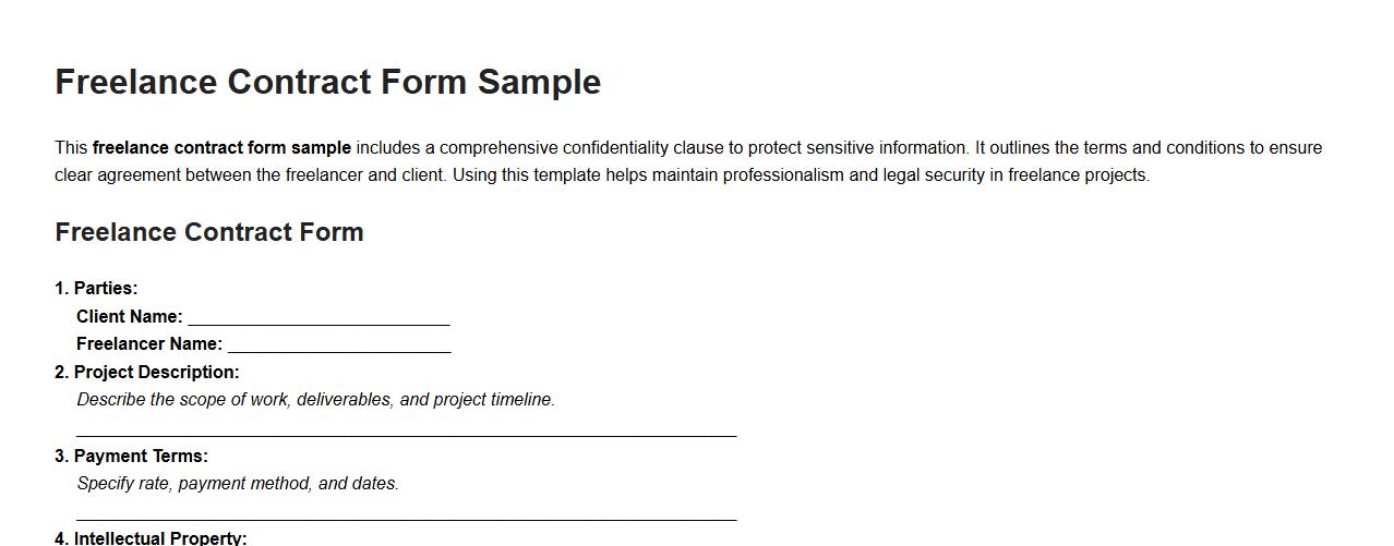 Freelance contract form sample including confidentiality clause image preview