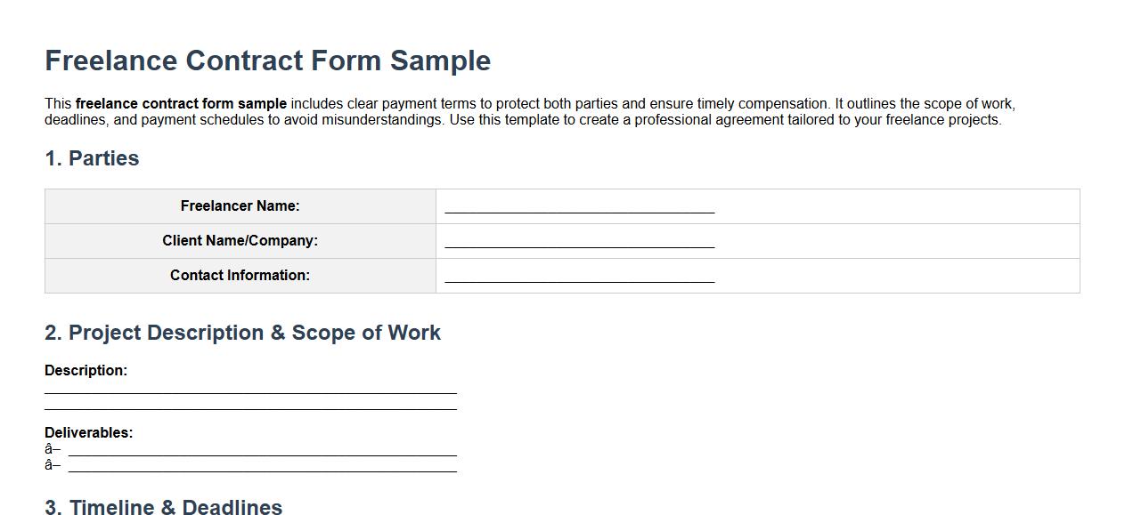 Freelance contract form sample with payment terms image preview