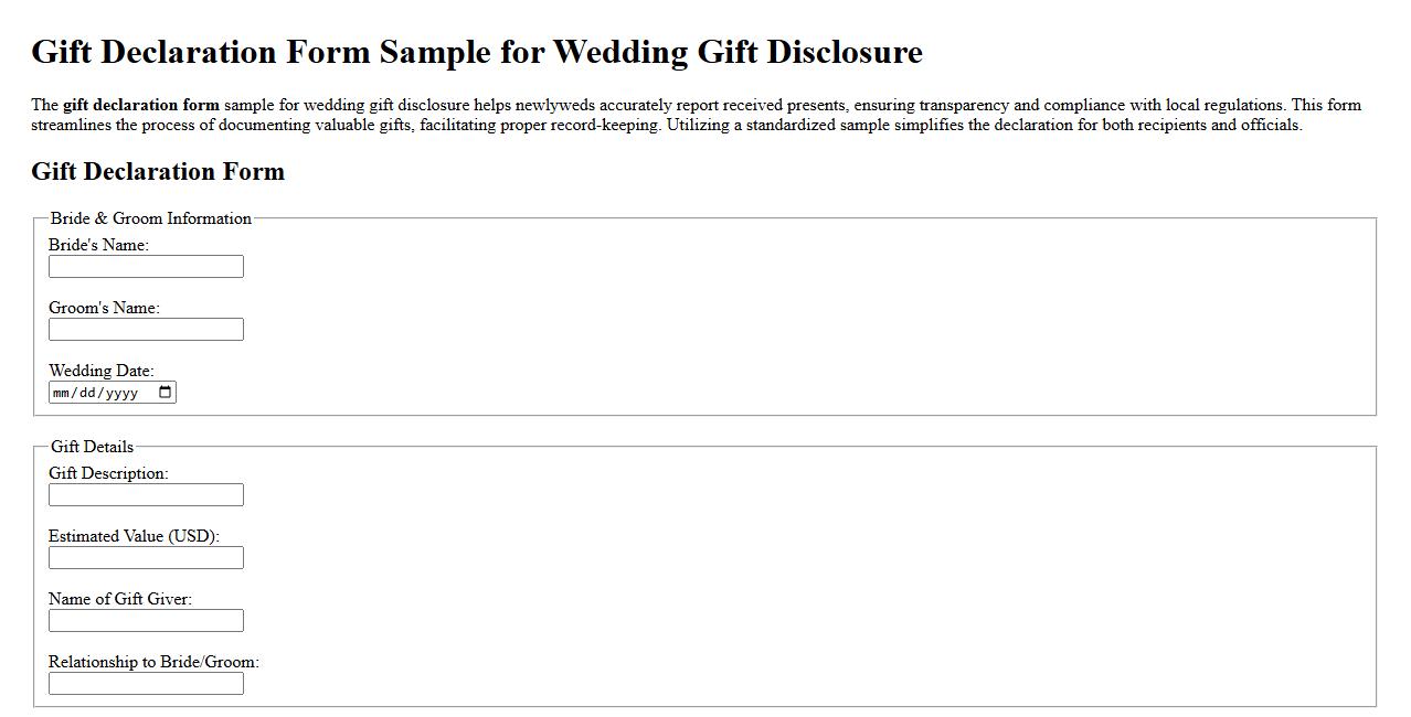 Gift declaration form sample for wedding gift disclosure image preview