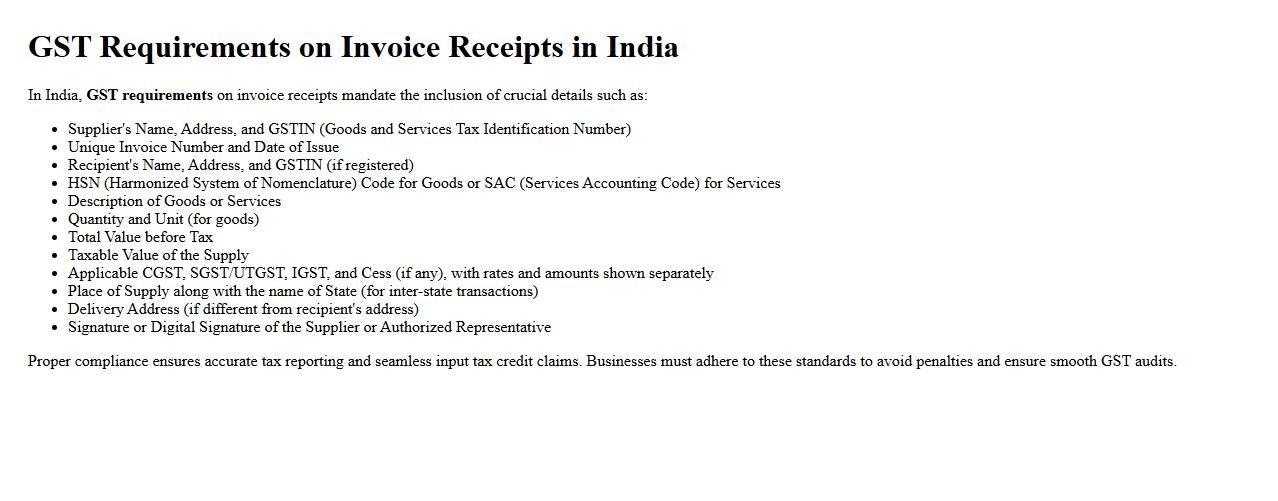GST requirements on invoice receipts in India image preview