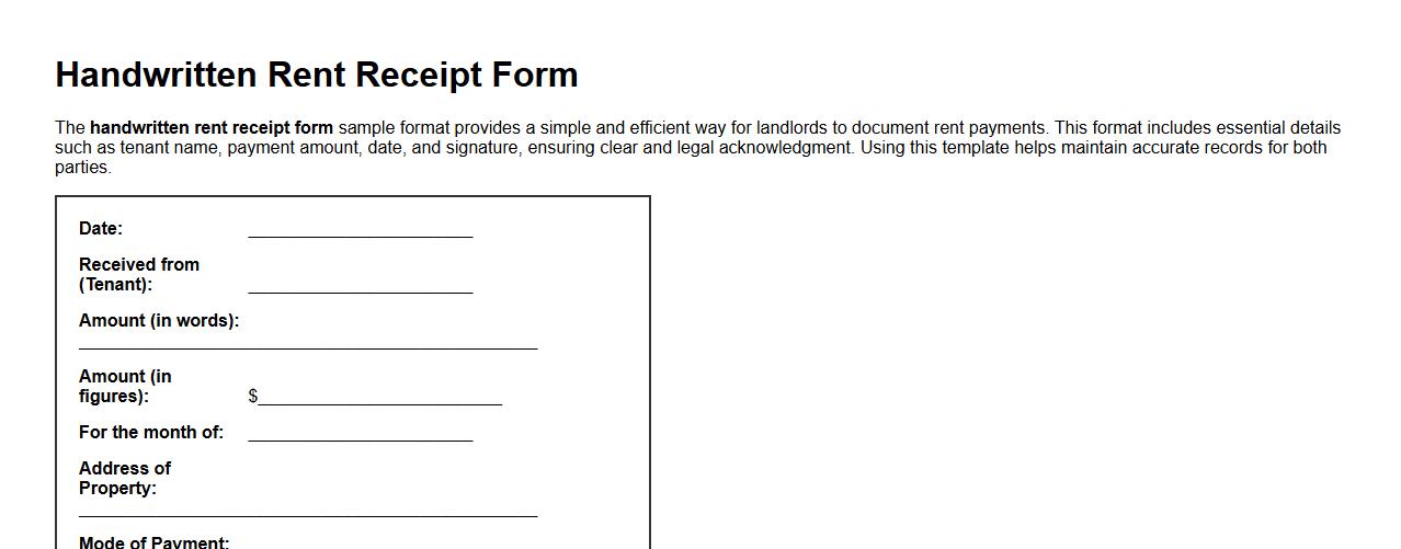 handwritten rent receipt form sample format image preview