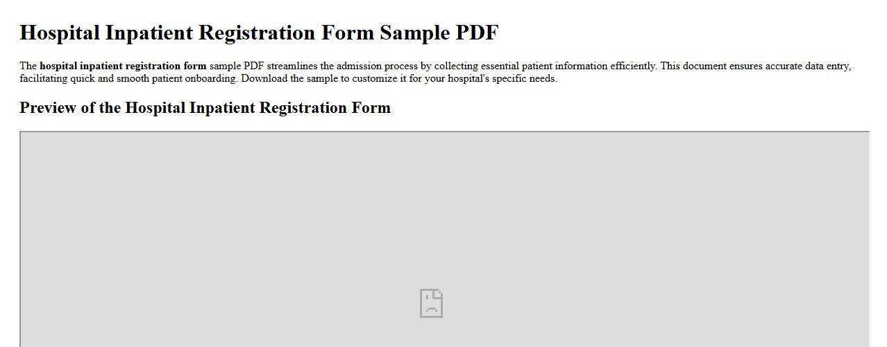 Hospital inpatient registration form sample PDF image preview