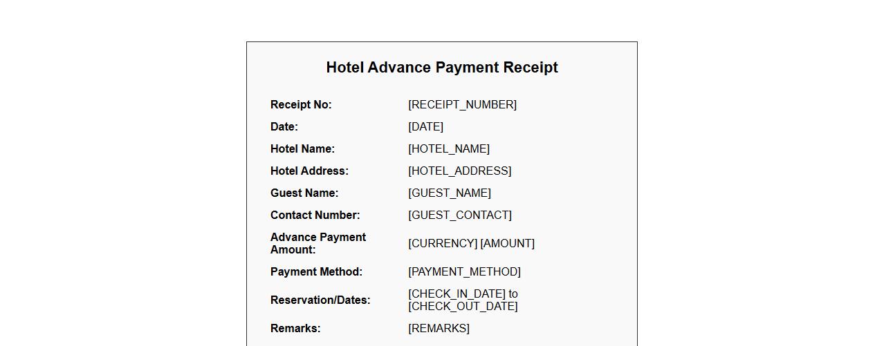 Hotel receipt format for advance payment image preview