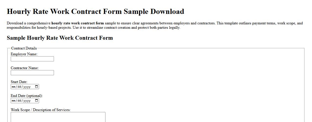 hourly rate work contract form sample download image preview