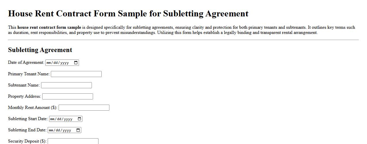 House rent contract form sample for subletting agreement image preview