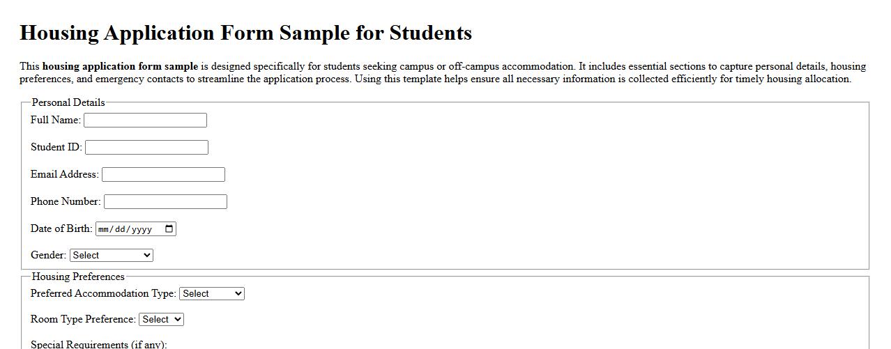 Housing application form sample for students image preview