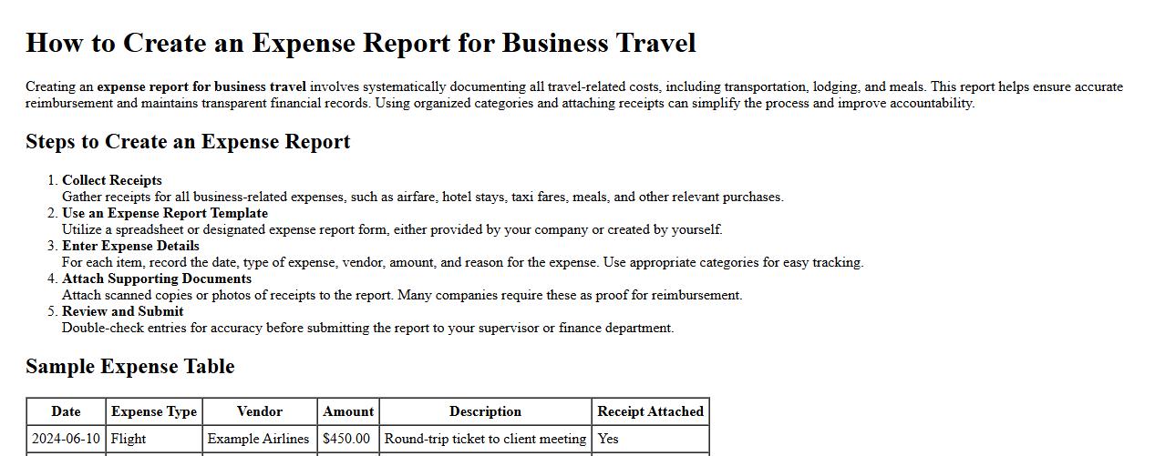 how to create an expense report for business travel image preview