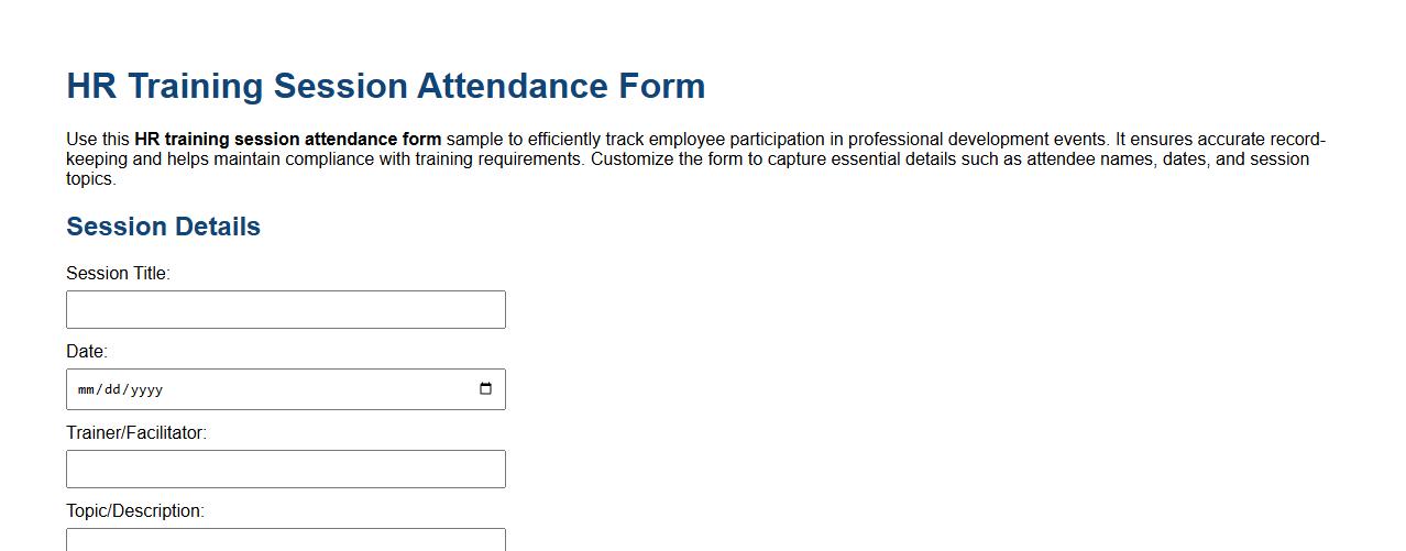 HR training session attendance form sample image preview