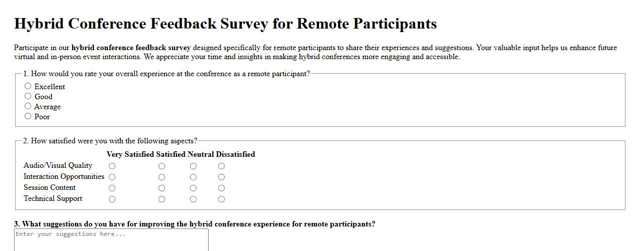 Hybrid conference feedback survey for remote participants image preview