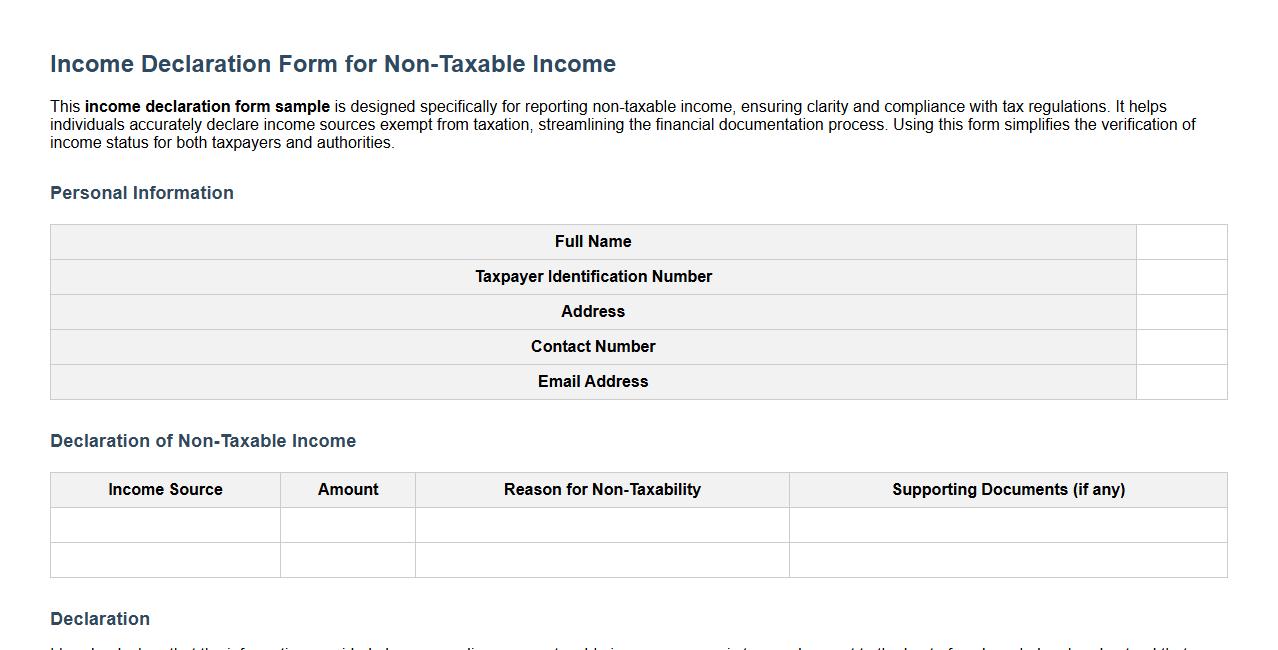 income declaration form sample for non taxable income image preview