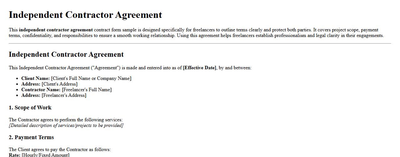independent contractor agreement contract form sample for freelancers image preview