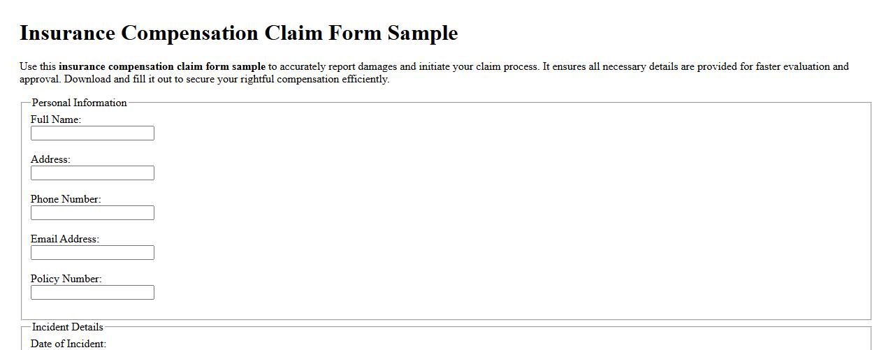 Insurance compensation claim form sample image preview