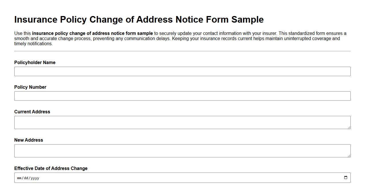 Insurance policy change of address notice form sample image preview