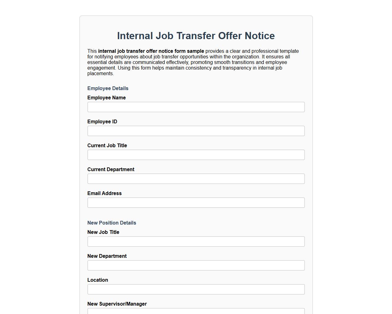 internal job transfer offer notice form sample image preview