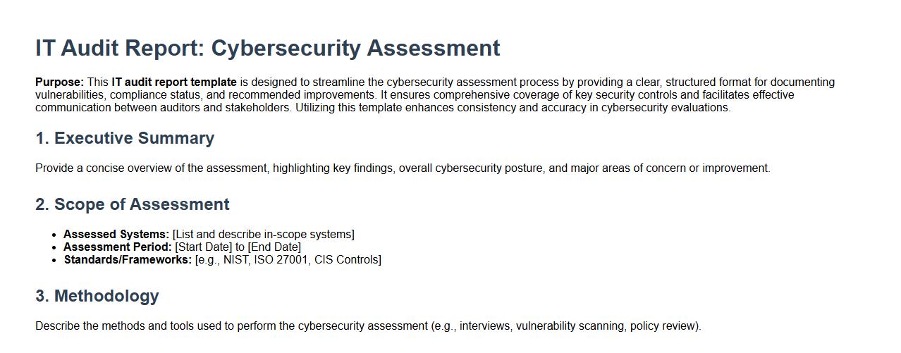 IT audit report template for cybersecurity assessment image preview
