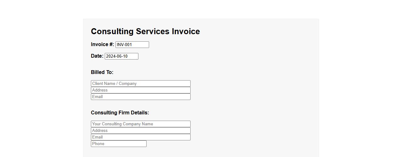 itemized invoice form sample for consulting services image preview