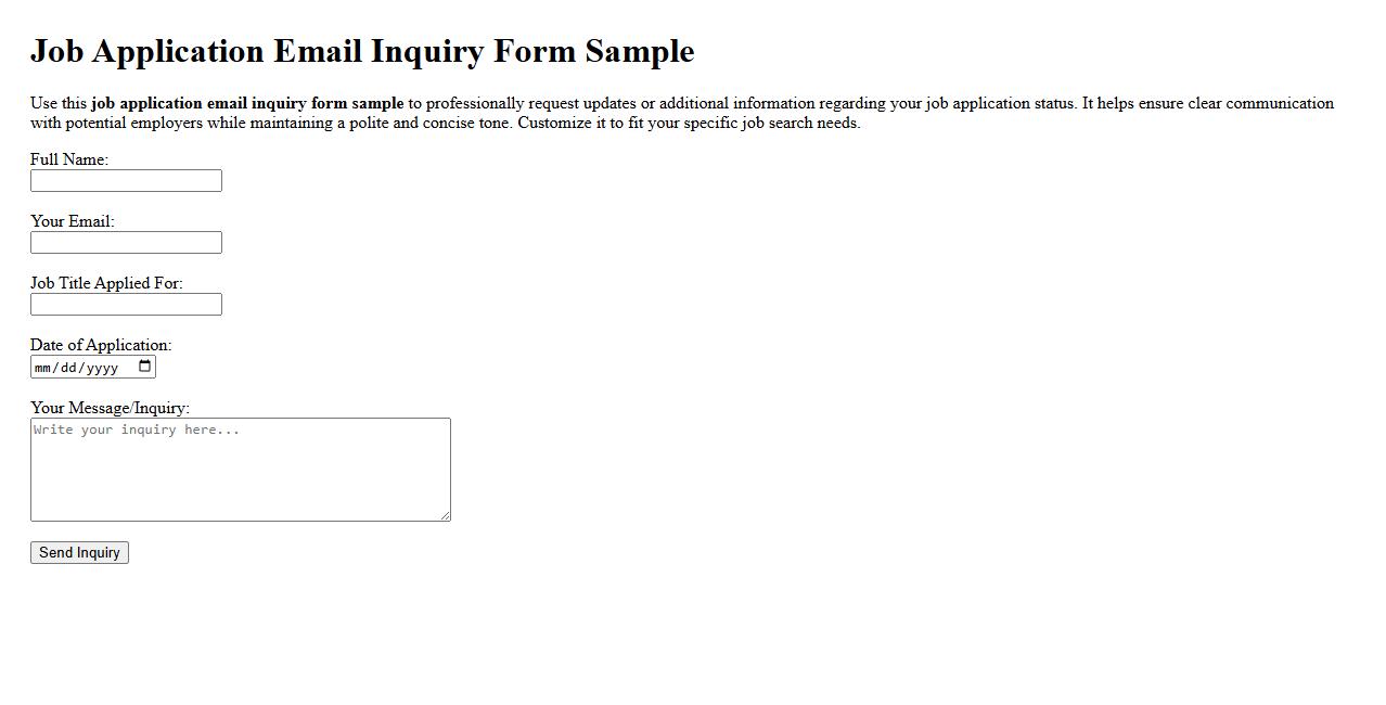 Job application email inquiry form sample image preview