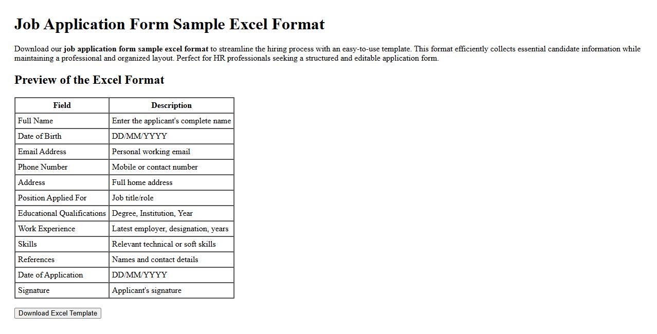 job application form sample excel format image preview