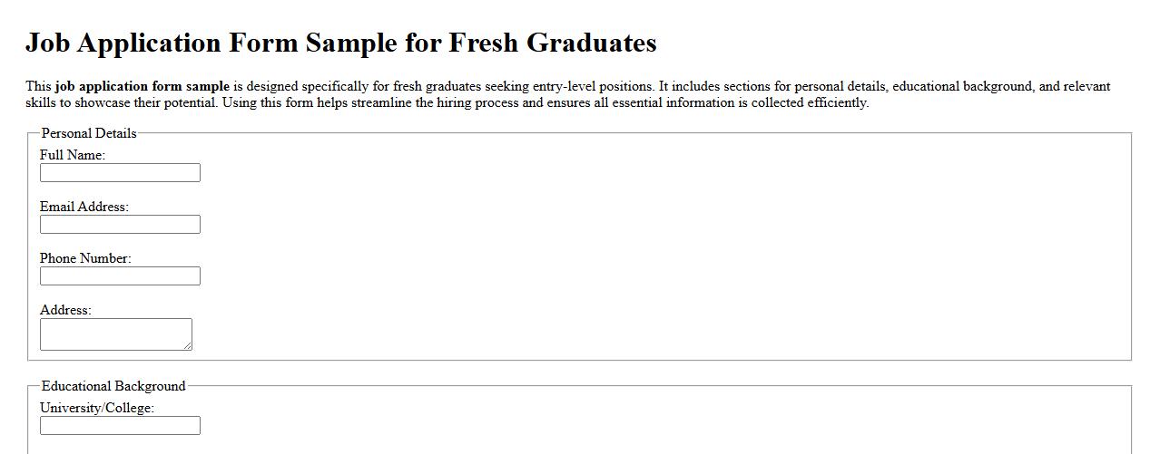 Job application form sample for fresh graduates image preview