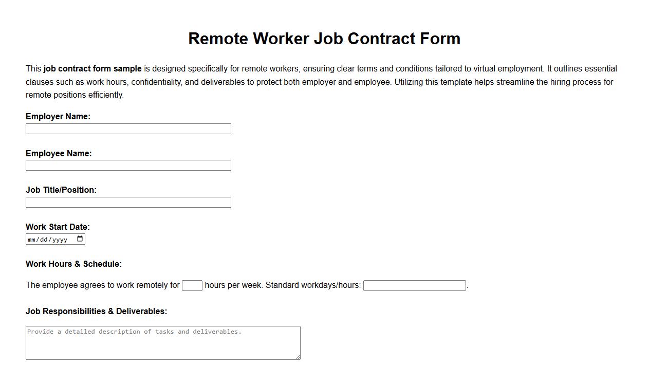 Job contract form sample for remote workers image preview