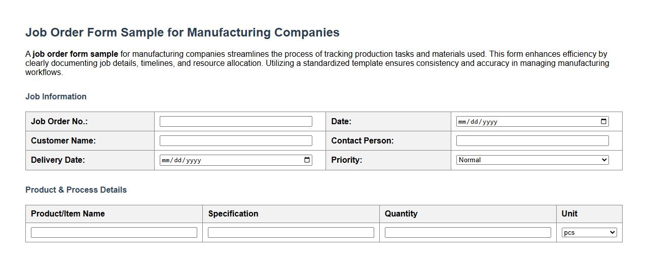 job order form sample for manufacturing companies image preview