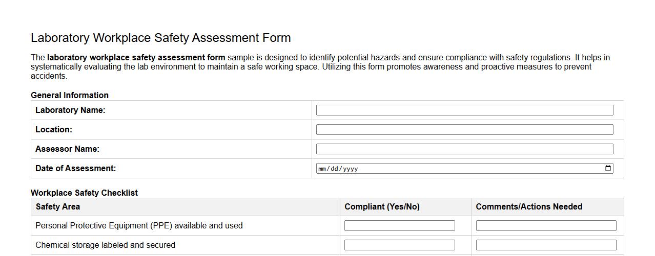 laboratory workplace safety assessment form sample image preview