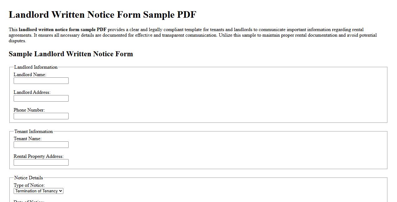 landlord written notice form sample pdf image preview