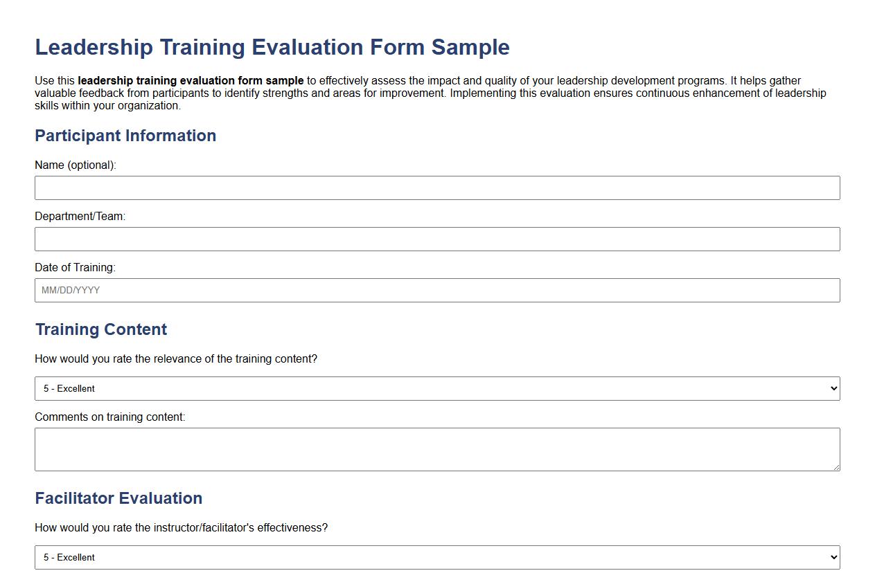 leadership training evaluation form sample image preview